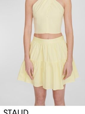 STAUD Pale Yellow Tiered Mini Skirt